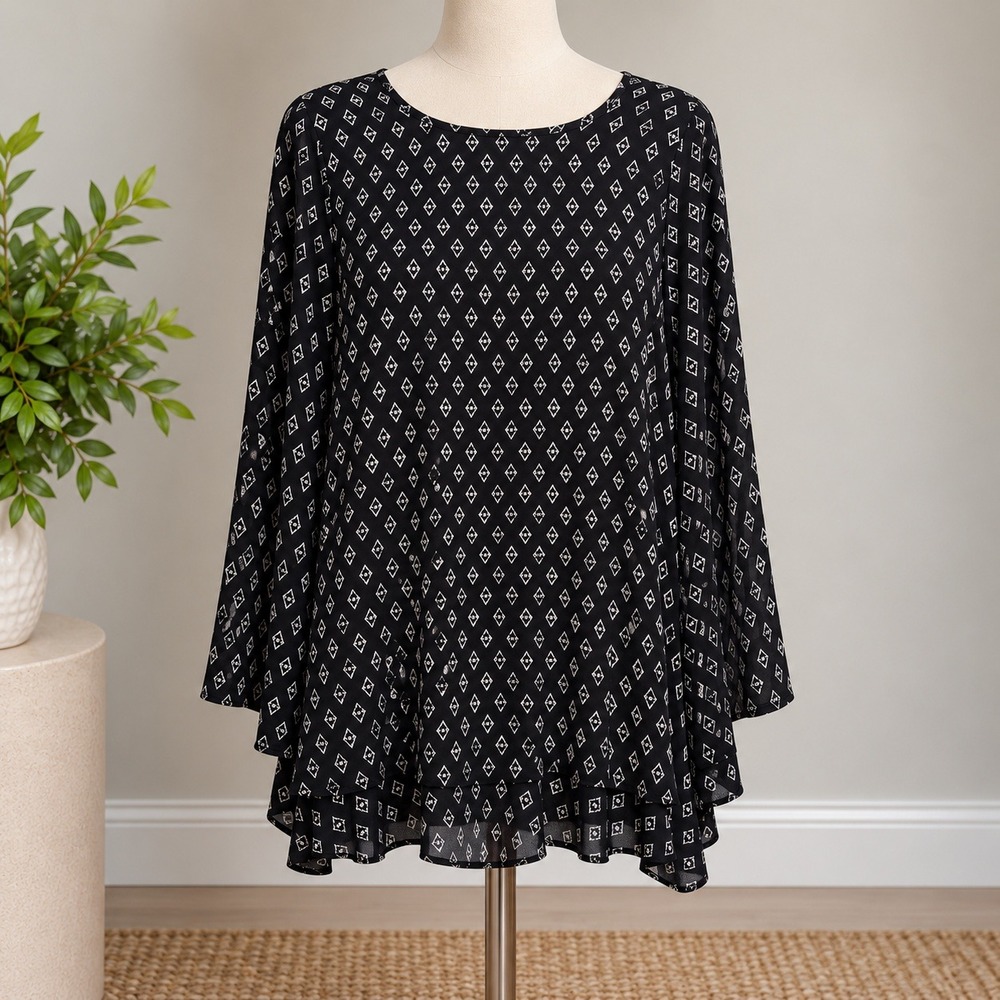 Sage Mini Dress Black Geometric Diamond Print Sz S Ethereal Whimsygoth